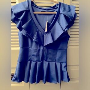 New York & Company royal blue ruffle top XL